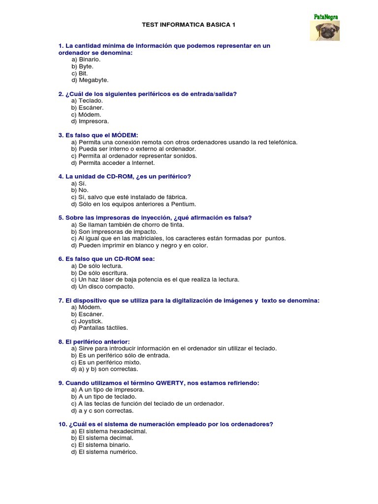 Test de Informática Básica 1 | PDF | Periférico | Poco