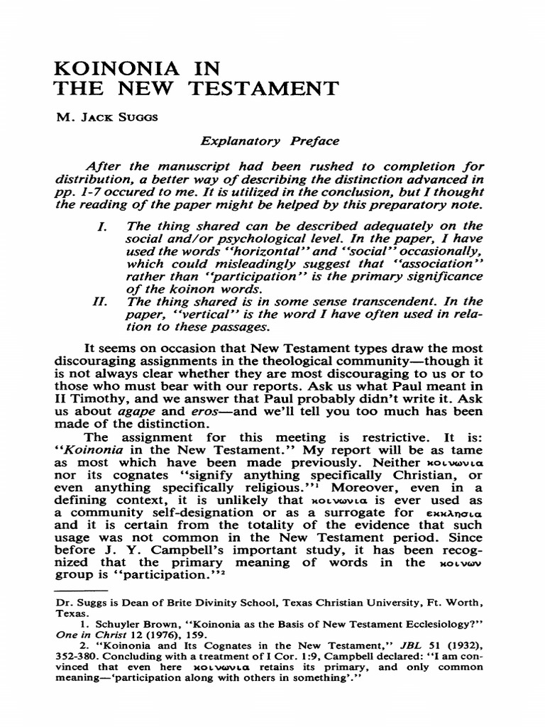 Koinonia In The New Testament