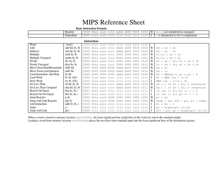 MIPS Instruction Formats Reference Guide | PDF | Teaching Methods ...