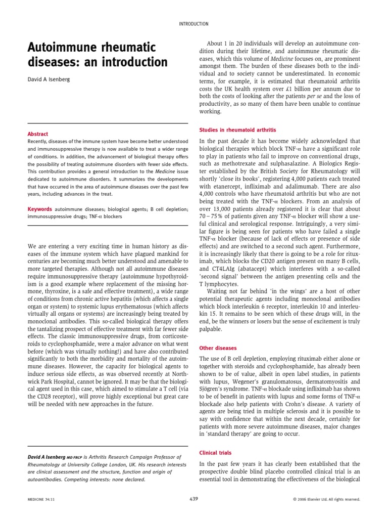 Autoimmune Rheumatic Diseases An Introduction | PDF | Rheumatology ...