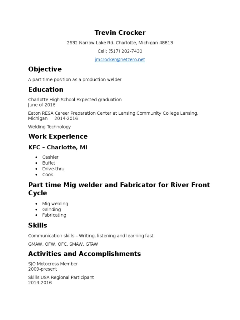 Trevin Crocker: KFC - Charlotte, MI | PDF