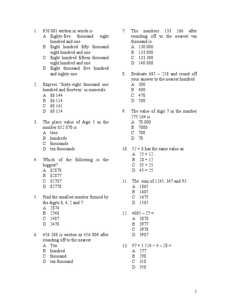Soalan Peperiksaan Matematik Tingkatan 1 Kertas 1 Pdf
