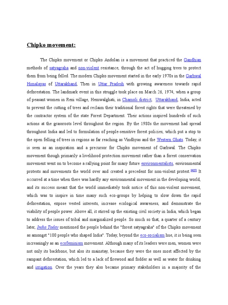 Chipko Movement Pdf Forests Natural Resource Management