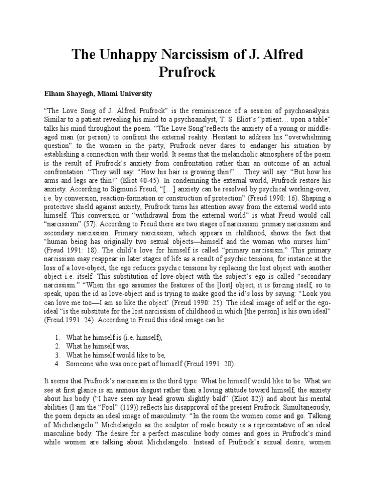 The Unhappy Narcissism of J. Alfred Prufrock  PDF  Id  Narcissism Inside Prufrock Analysis Worksheet Answers