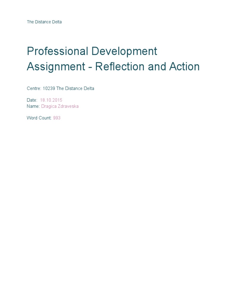 Professional Development Assignment - Reflection and Action: Centre ...