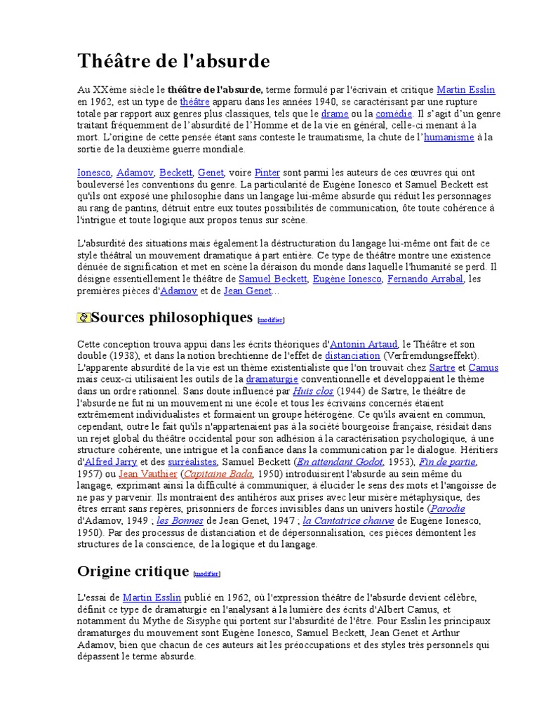 Theatre de l'Absurde Théâtre Sciences philosophiques
