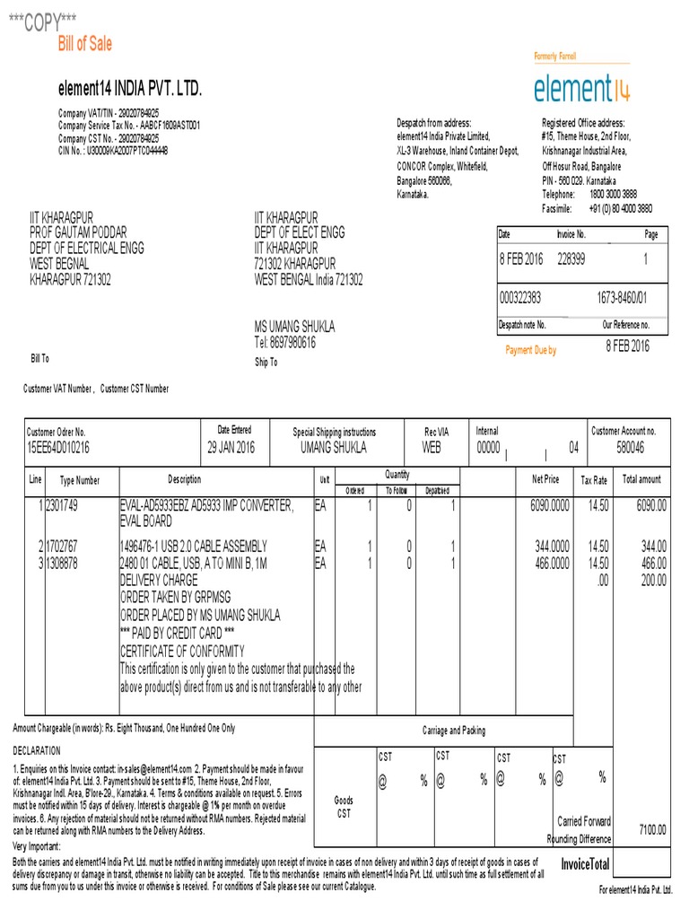 ad5933 Invoice Value Added Tax
