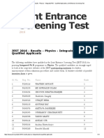 JEST 2016 - Results - Physics - Integrated PhD - Qualified Applicants _ Joint Entrance Screening Test