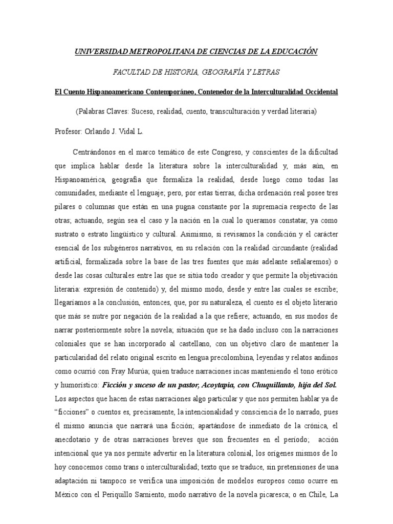Cuento Y Transculturalidad PDF Cuentos Narraci n