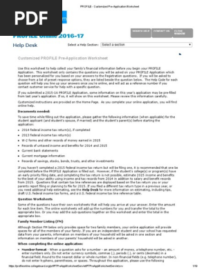 PROFILE - Customized Pre-Application Worksheet