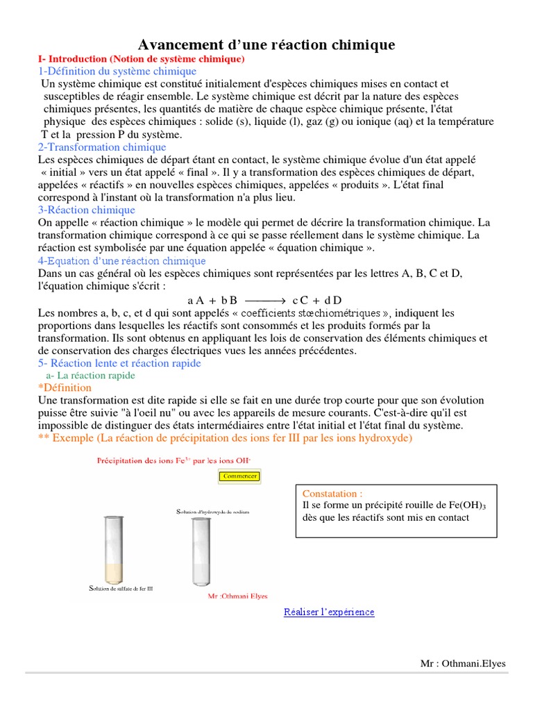 Avancement d'une Réaction Chimique | PDF | Réactions chimiques | Chimie