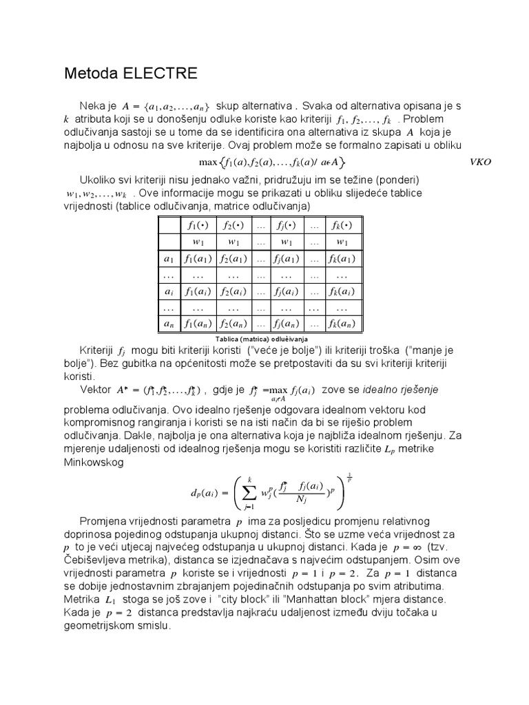ELECTRE - TH - 1-Metoda ELECTRE PDF | PDF