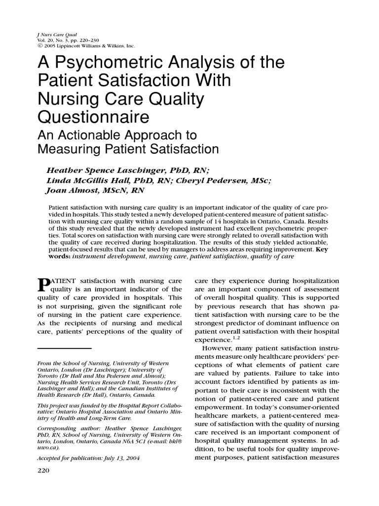 Patient Satisfaction with Nursing Care Quality | PDF | Nursing | Patient