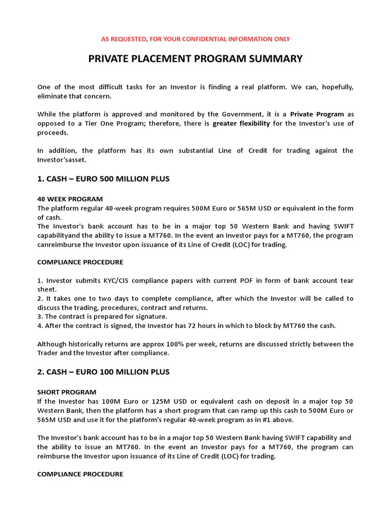 Private Placement Program Overview | PDF | Securities (Finance ...