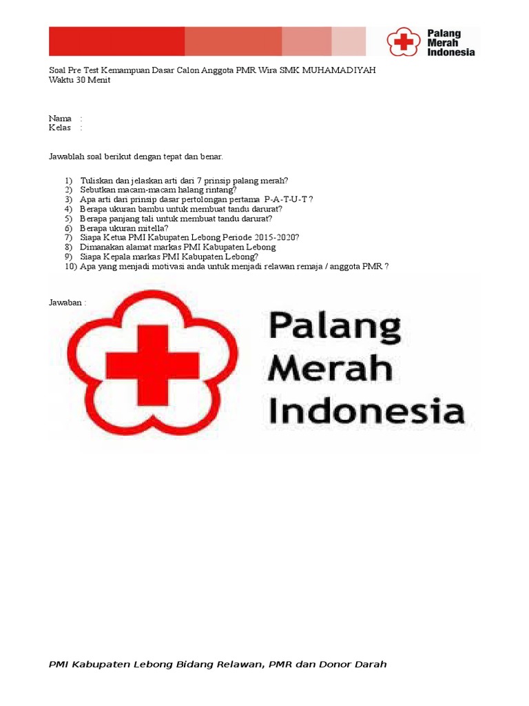 Test Kemampuan Dasar Calon Anggota Pmr Wira Sma 1 Limaupit