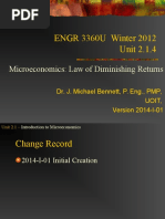 ENGR 3360U Winter 2012 Unit 2.1.4: Microeconomics: Law of Diminishing Returns