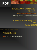 ENGR 3360U Winter 2013 Unit 2.3: Money and The Bank of Canada