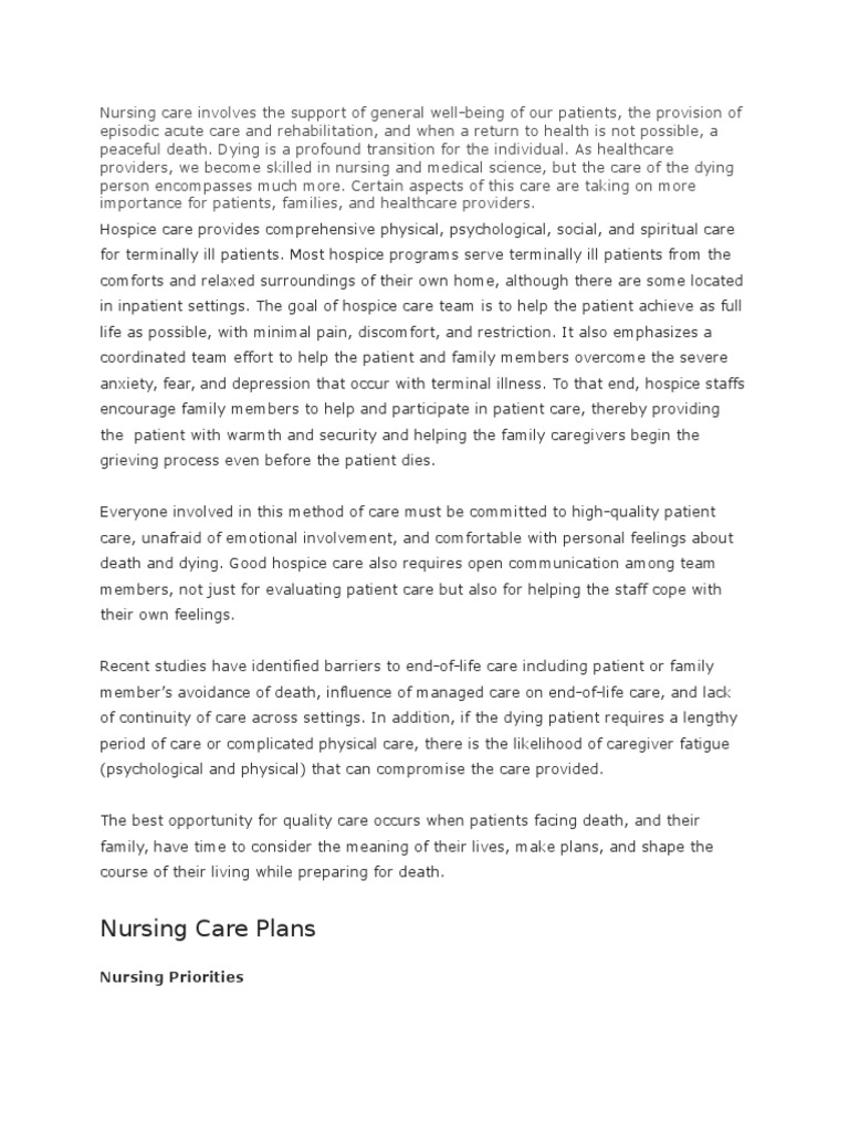 Nursing Care Plan For Pallia Palliative Care Caregiver