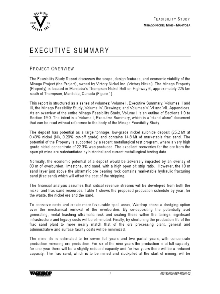 Minago Nickel Mine Feasibility Study | PDF | Mining | Mill (Grinding)