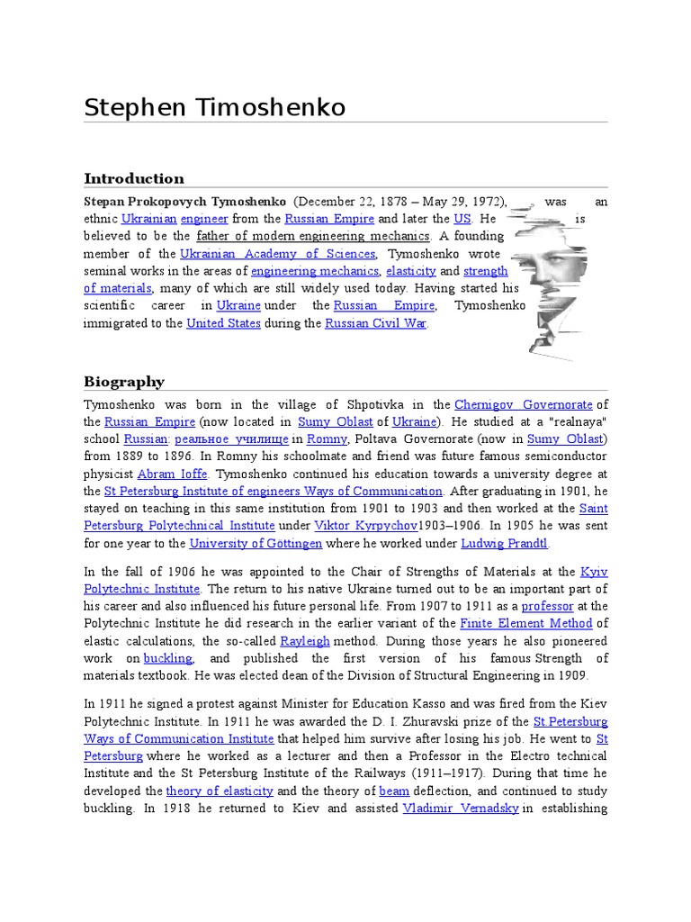 Stephen Timoshenko: Father of Mechanics | PDF | History
