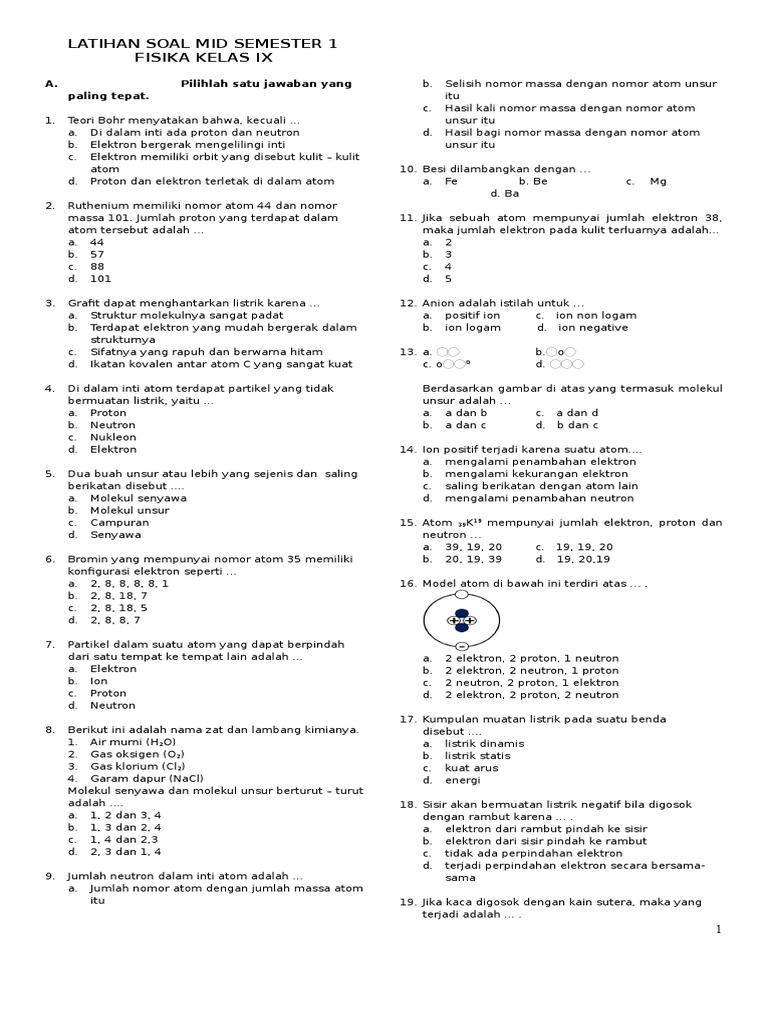 Uts Fisika Semester 1 Kelas 9