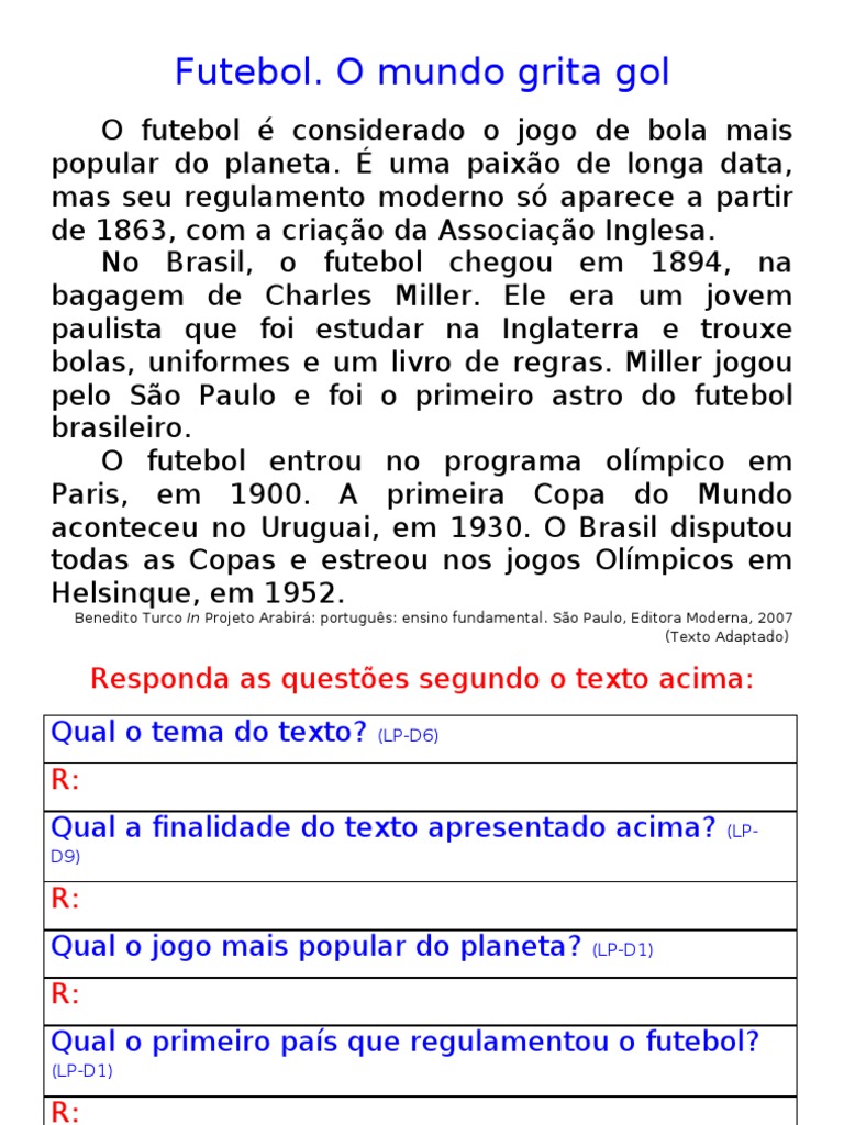 Texto Narrativo Pronto 20 Linhas Sobre Futebol