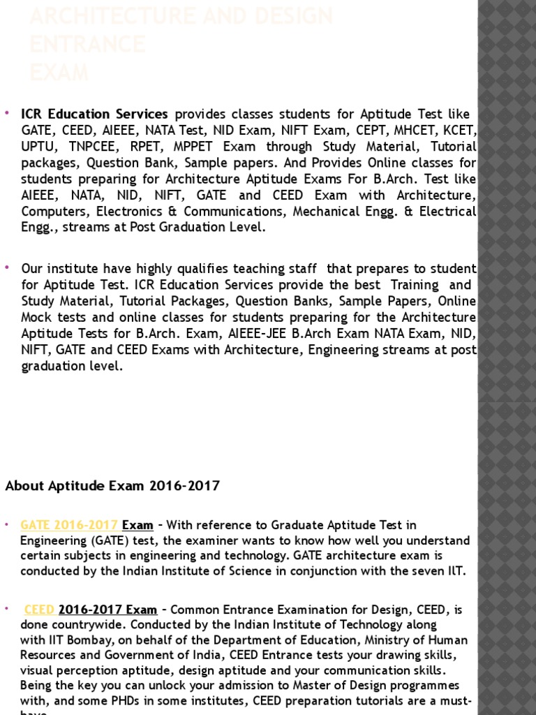 Architecture and Design Entrance Exam Test (Assessment) Academia