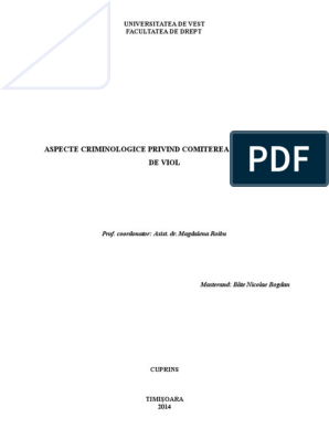 ASPECTE CRIMINOLOGICE PRIVIND Comiterea Infractiunii de Viol | PDF
