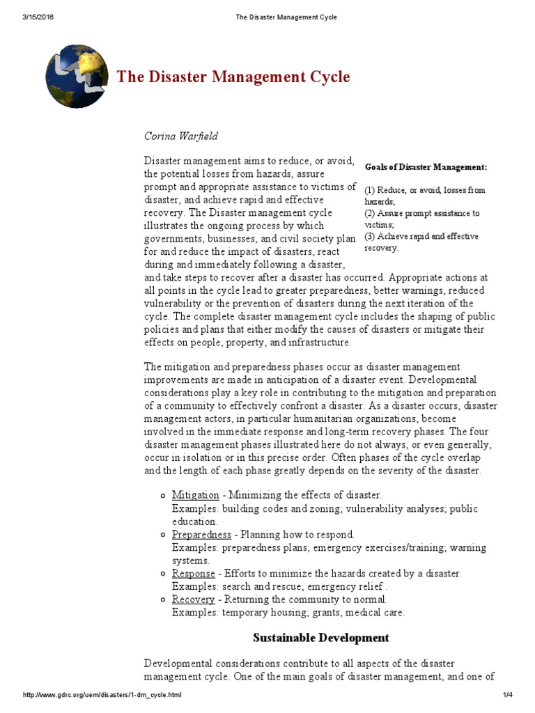 Understanding the Disaster Management Cycle | PDF | Preparedness ...