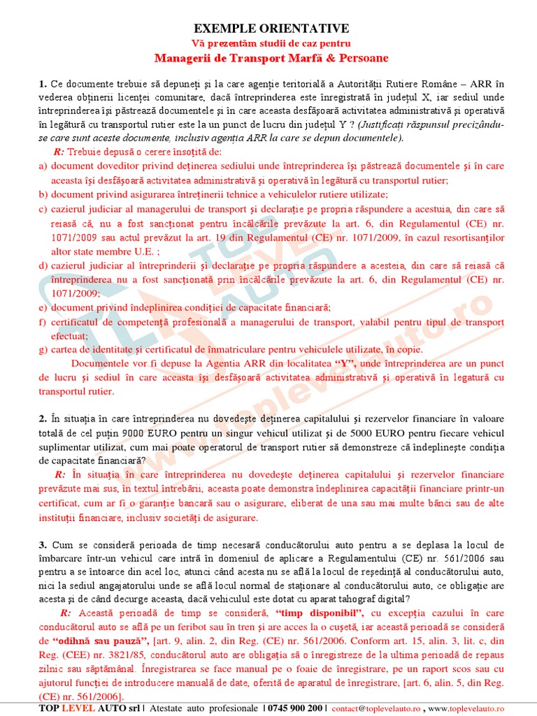 Exemple Arr Studii De Caz Manager Trasnport Cu Raspuns