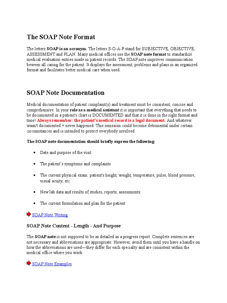 The SOAP Note Format Medical Record Diseases And Disorders