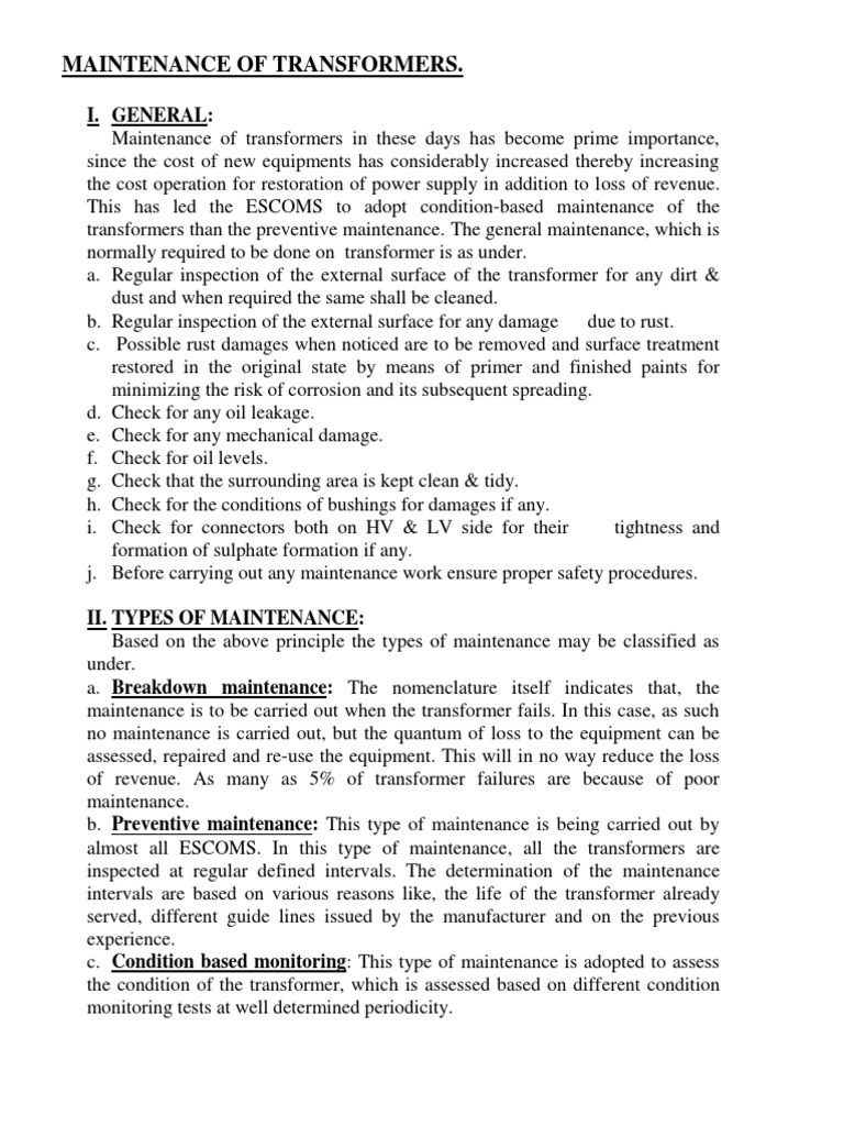 Transformer Maintenance Procedures Guide | PDF | Transformer | Voltage