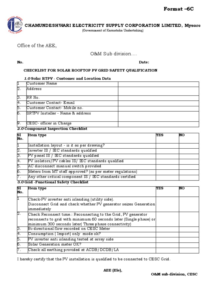 Format-6C Checklist-Inspection Report by AEE | PDF