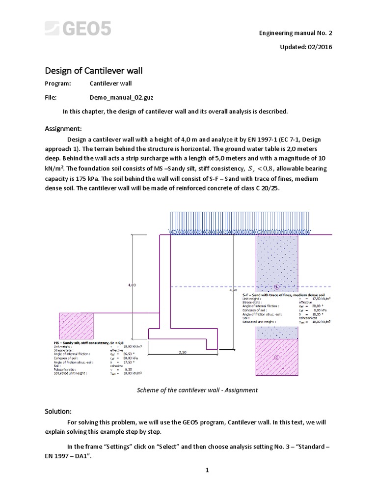 GEO5 Cantilever Wall Design Guide | PDF | Soil | Friction