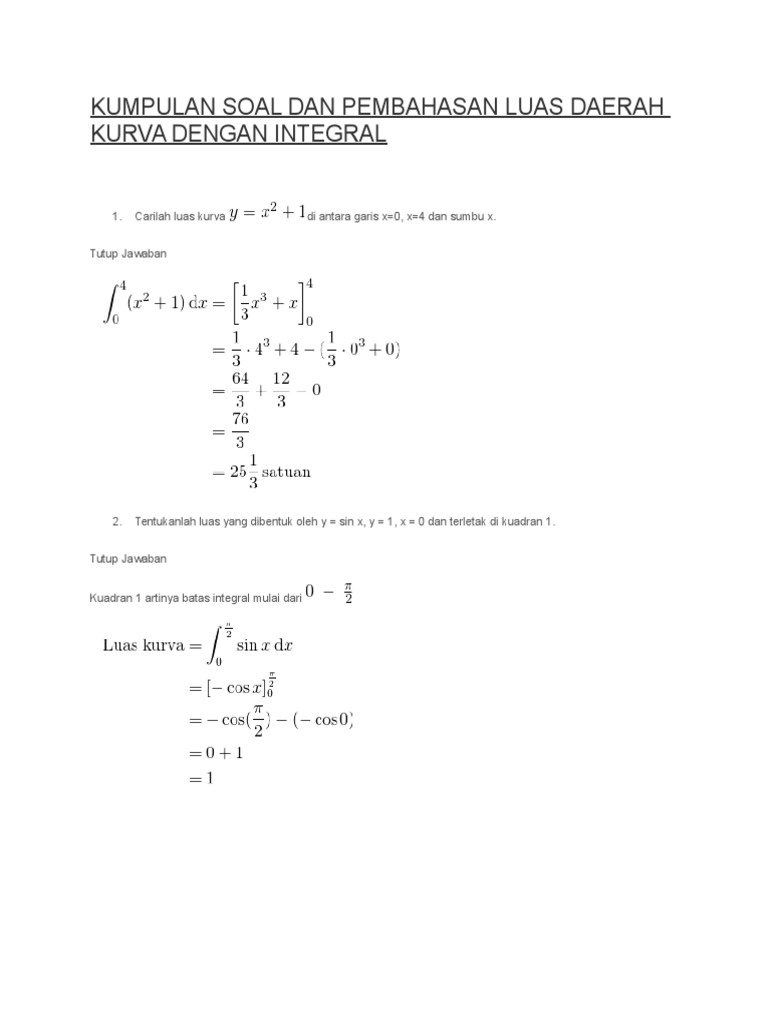 Contoh Soal Dan Jawaban Integral Panjang Busur