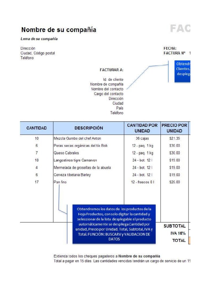 EXCEL PRACTICA 4 VALIDACION DE DATOS FACTURA Alimento y bebida
