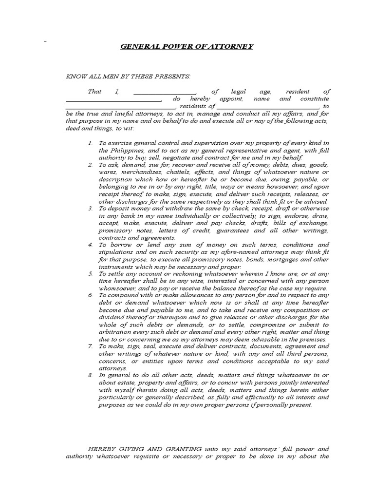 A General Grant of Authority Document Conferring Broad Powers to an
