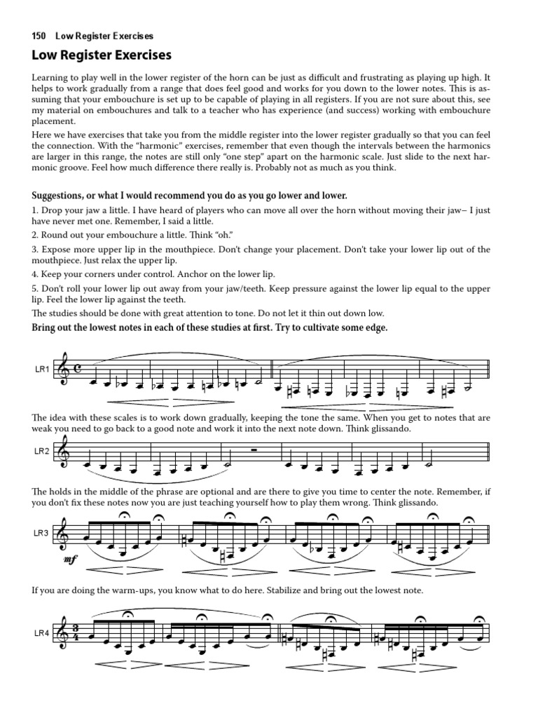 Horn Low Register Exercises Guide | PDF | Language Arts & Discipline | Art