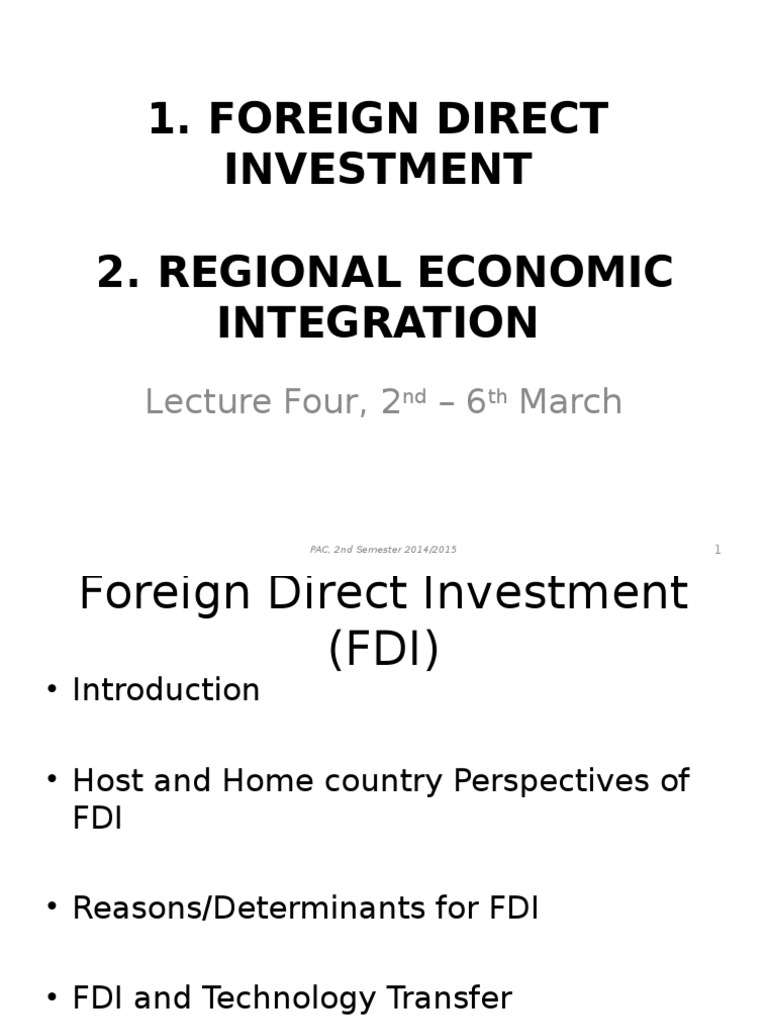 Foreign Direct Investment & Regional Integration | PDF | Foreign Direct ...