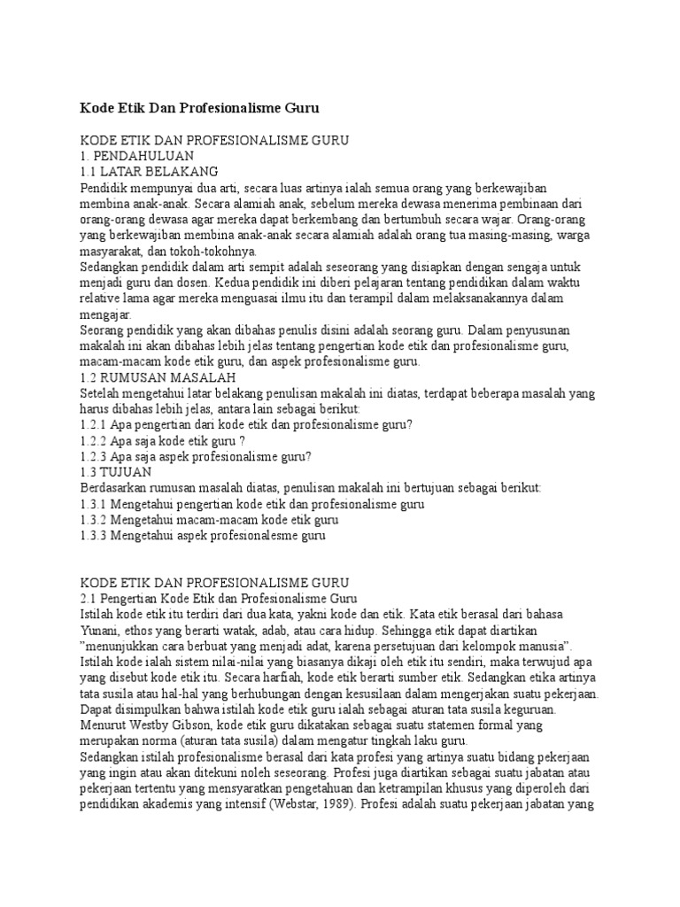 Kode Etik Dan Profesionalisme Guru Pdf