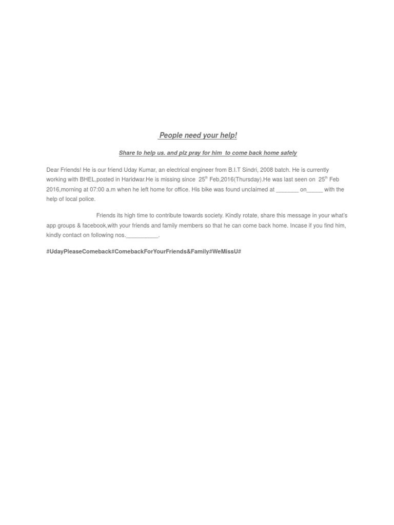 People Need Your Help!: TH TH | PDF