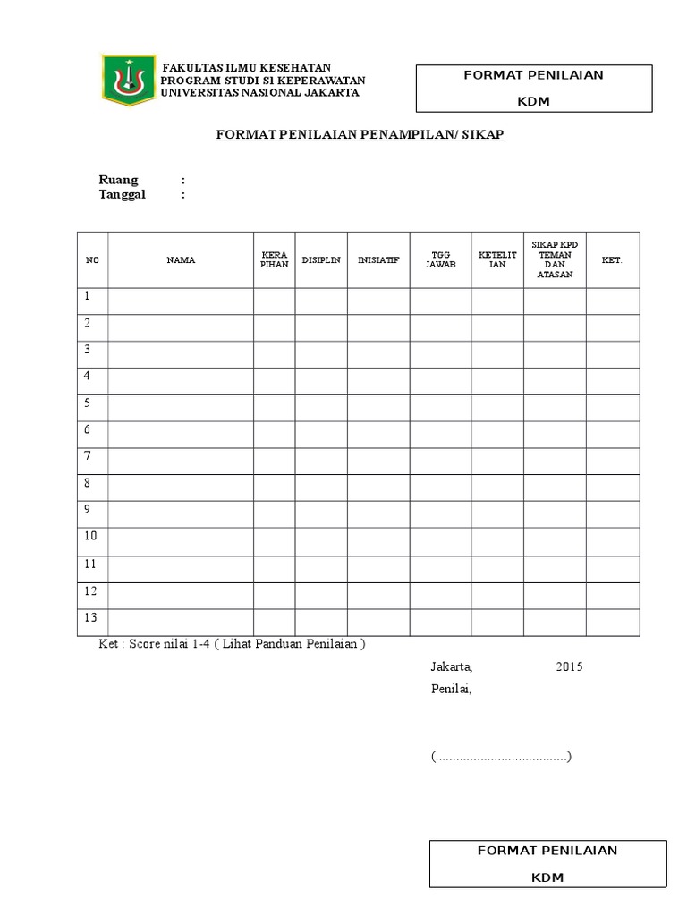 Format Penilaian Keperawatan S1 | PDF | Karier & Perkembangan
