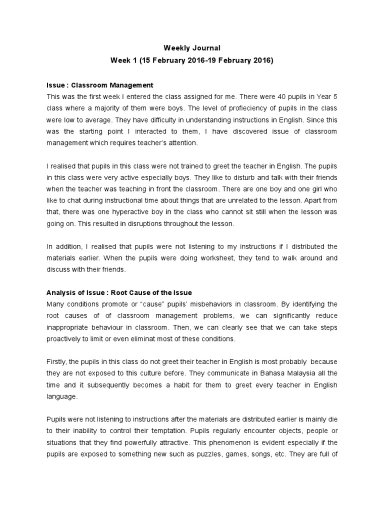 weekly journal pdf english language classroom management