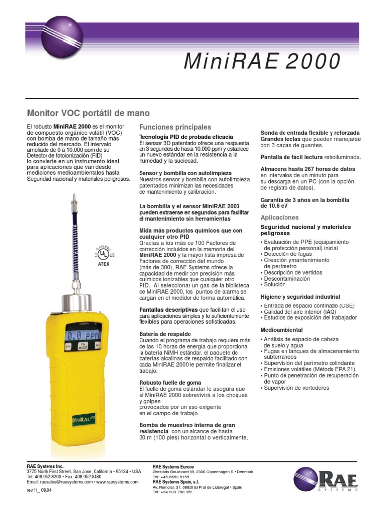 MiniRAE 2000: Detector PID Portátil | PDF | Calibración | Batería ...
