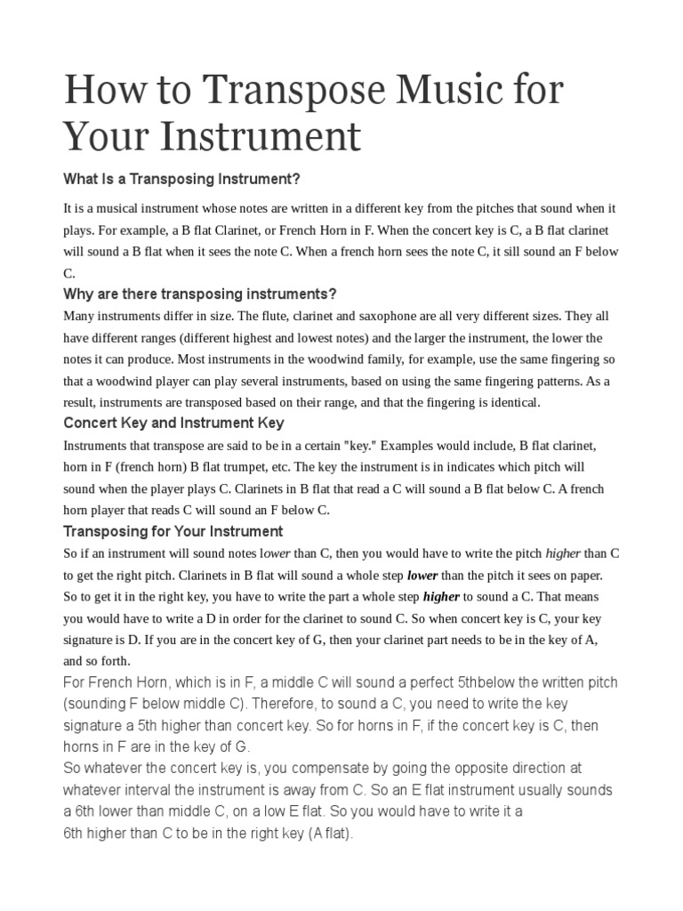 How To Transpose Music For Your Instrument PDF Musical