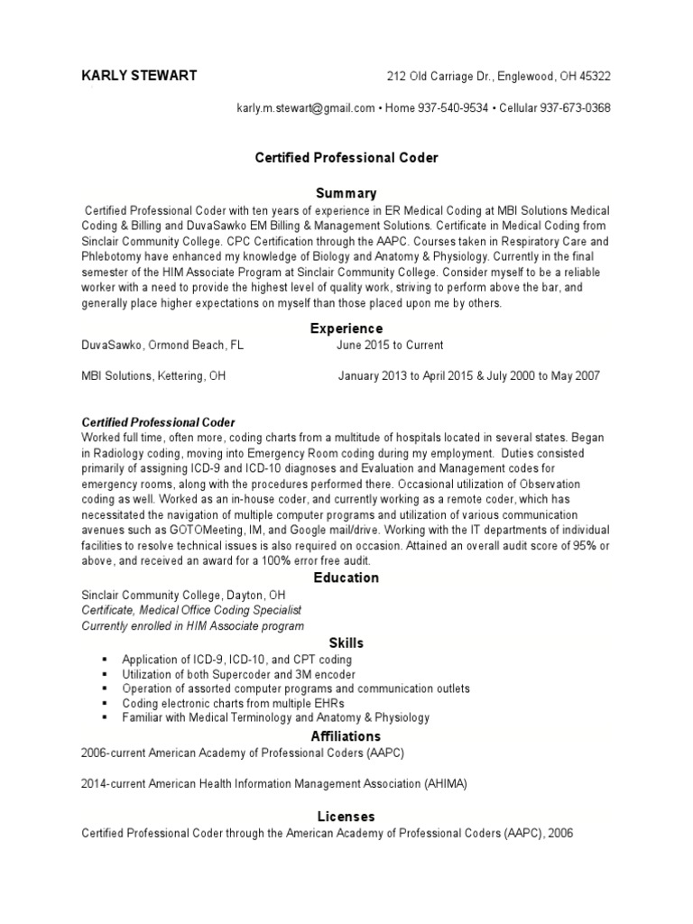 Certified Professional Coder Resume | PDF