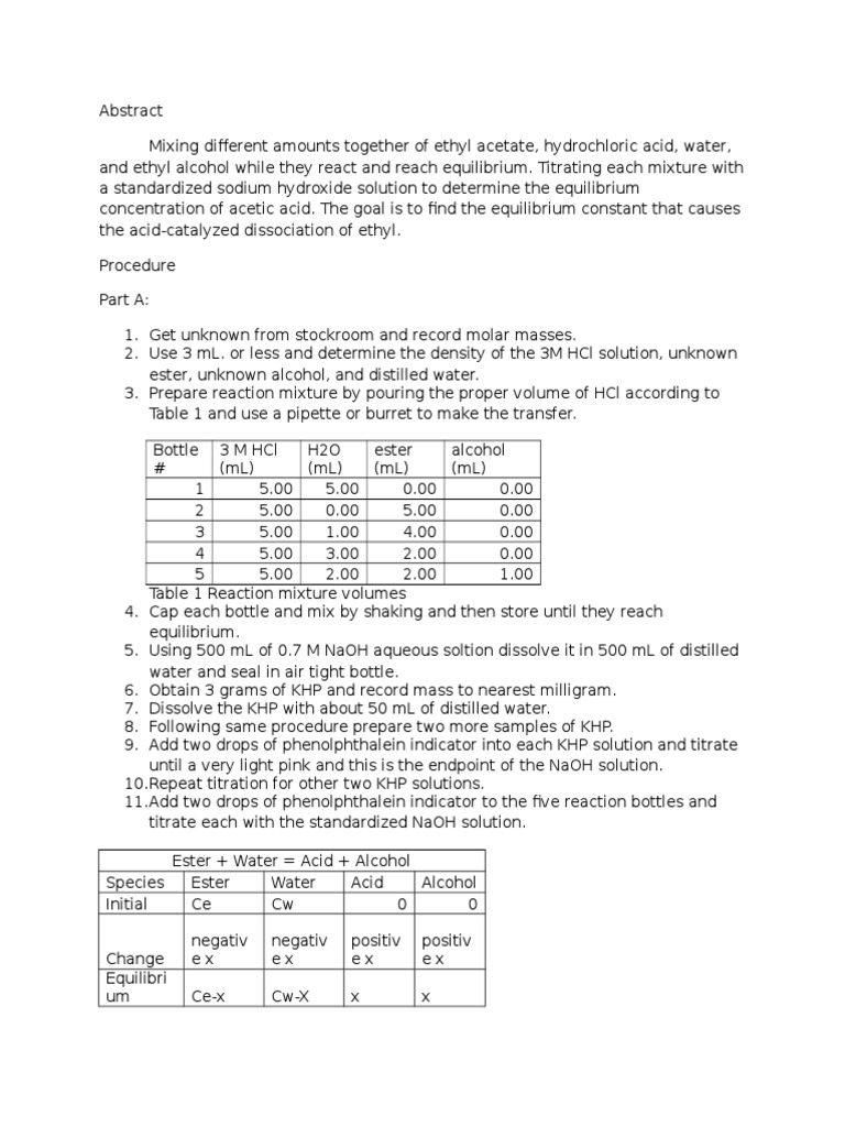 CHM 152 Formal Lab 3 Titration Chemical Equilibrium
