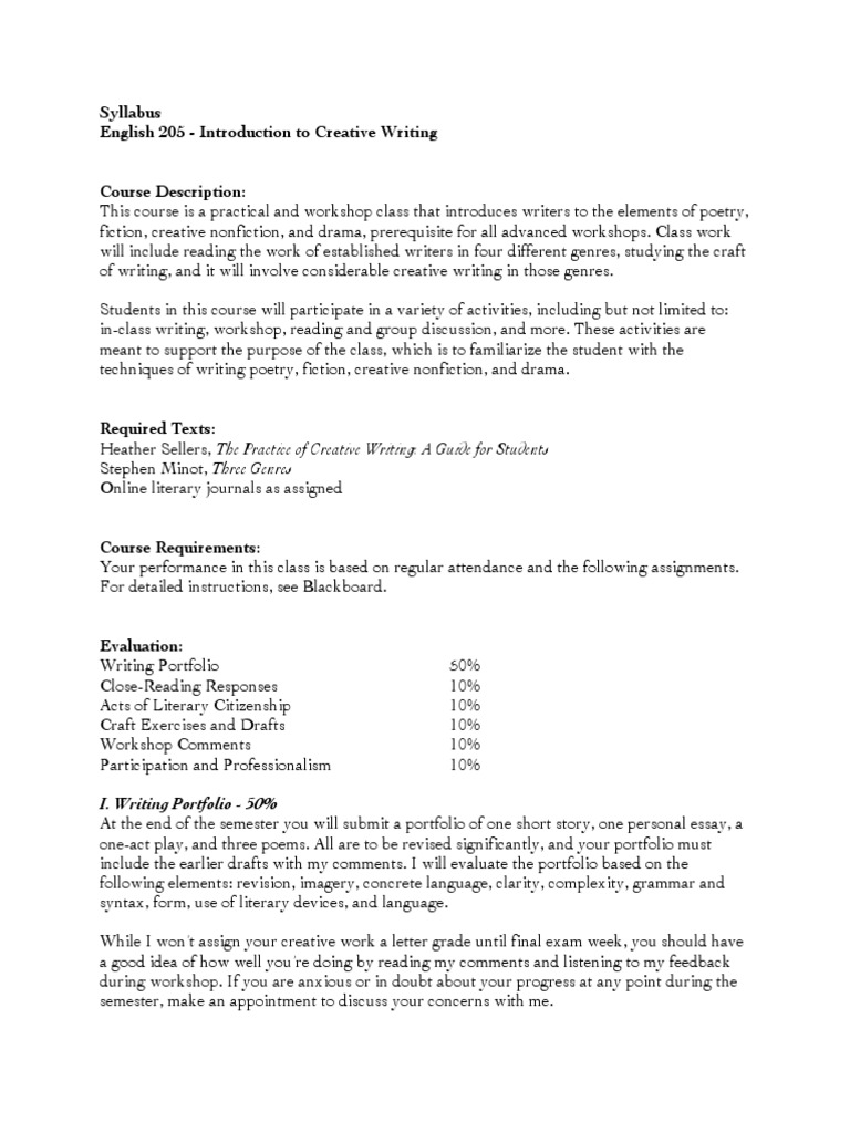 Salutsky-Intro To Creative Writing Syllabus | PDF | Creative Writing ...