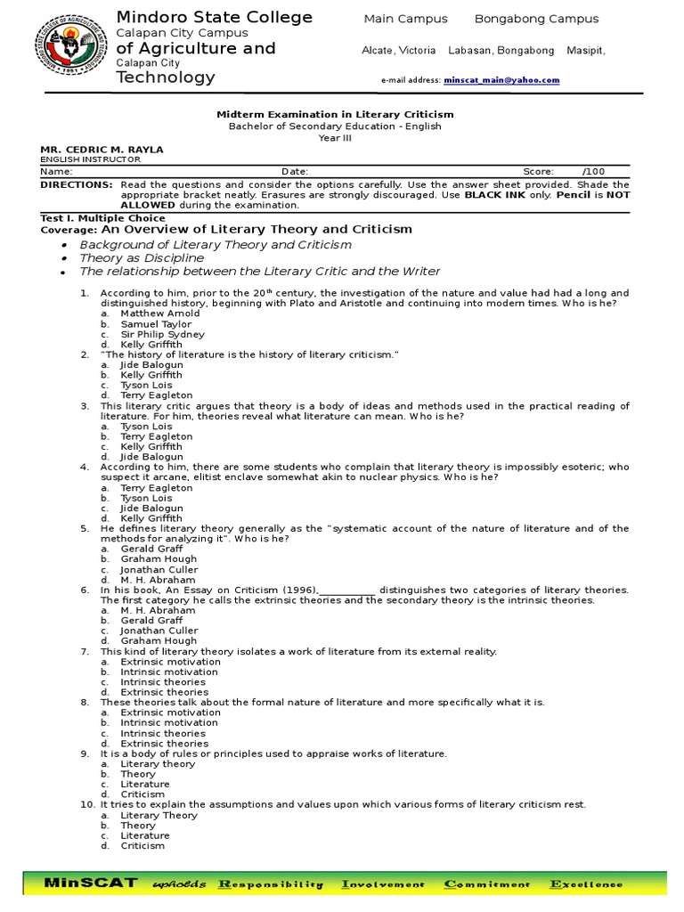 Midterm Examination in Campus Journalism | PDF | Literary Criticism ...