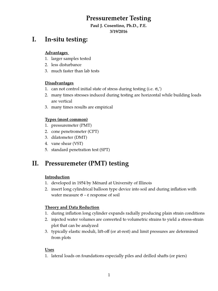 Pressuremeter Testing Overview | PDF | Deep Foundation | Pressure